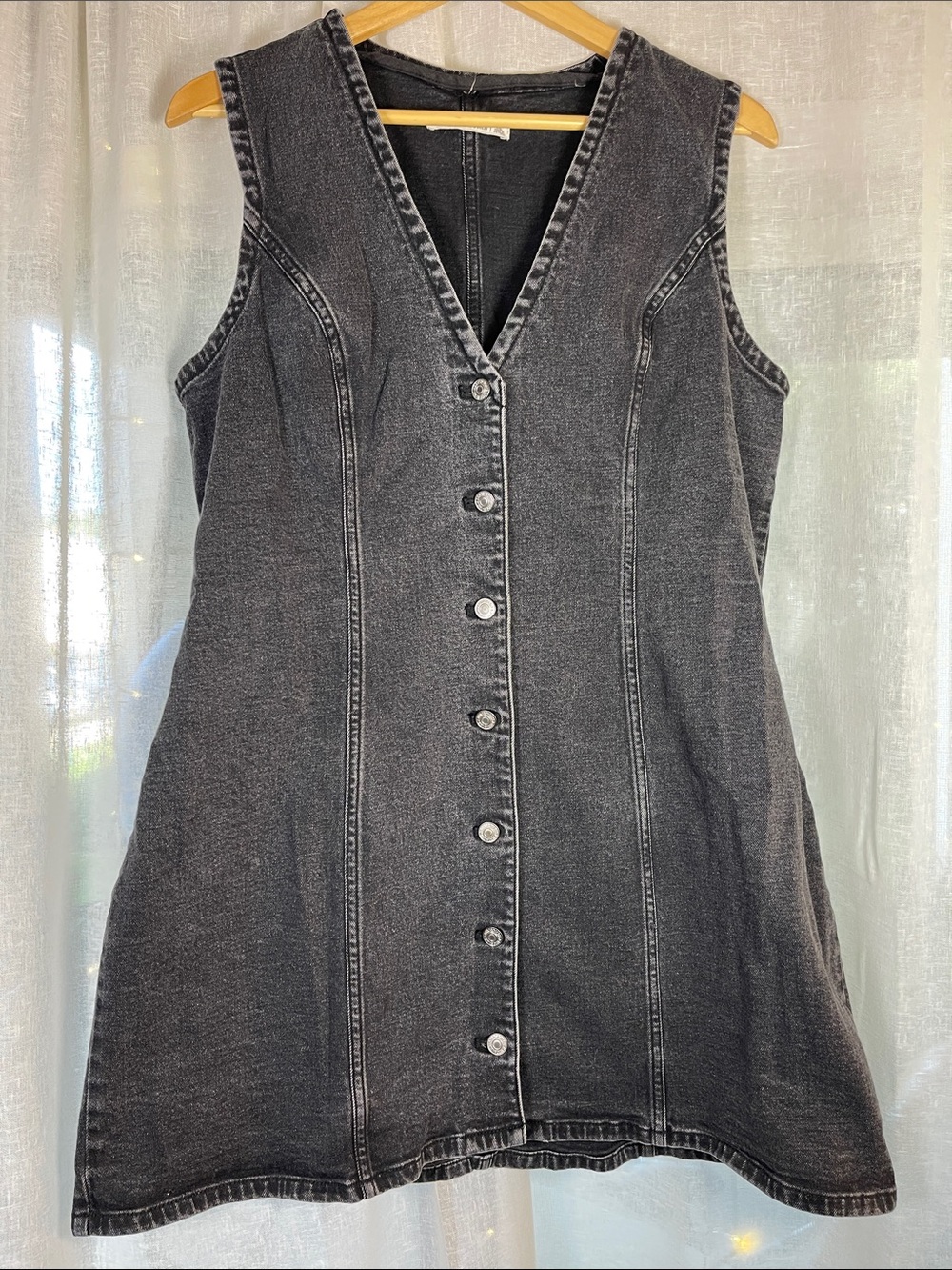 Abercrombie & Fitch Washed Black Sleeveless Button-Front Denim Mara Mini Dress